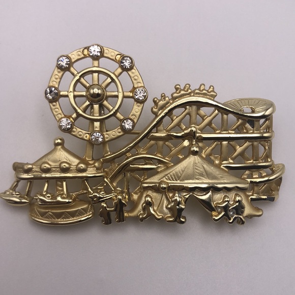 VTG AJC Day At The Carnival Gold tone Brooch Pin With Moving Rhinestone Ferris - Picture 1 of 4
